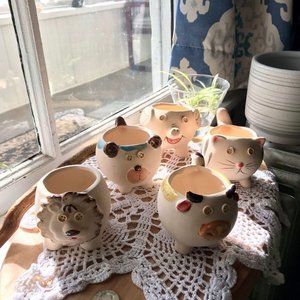 Clay Animal Planters with Button Eyes ~ Handmade